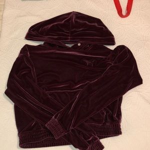 PINK maroon velvet hoodie